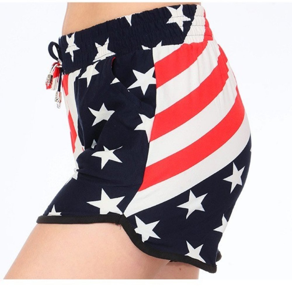 SWIRLING USA FLAG DOLPHIN SHORTS - Picture 2 of 2